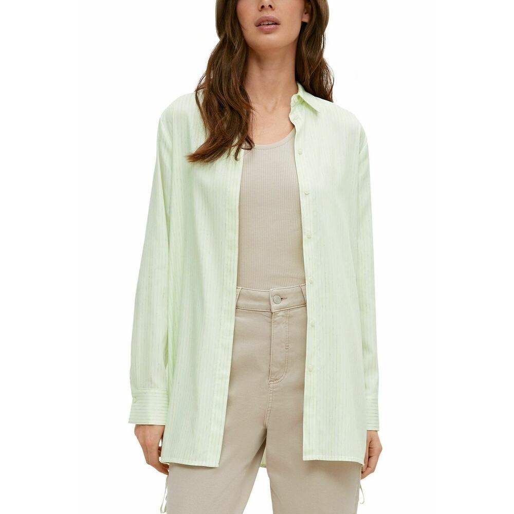 Comma, White and Green Pinstripe Button Up Tunic Shirt Top Size 10